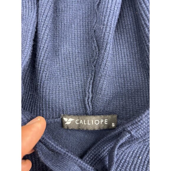 Calliope Hoodie Womens Small Navy Blue Ribbed Knit Raglan Elbow Patch Pullover - Picture 2 of 6